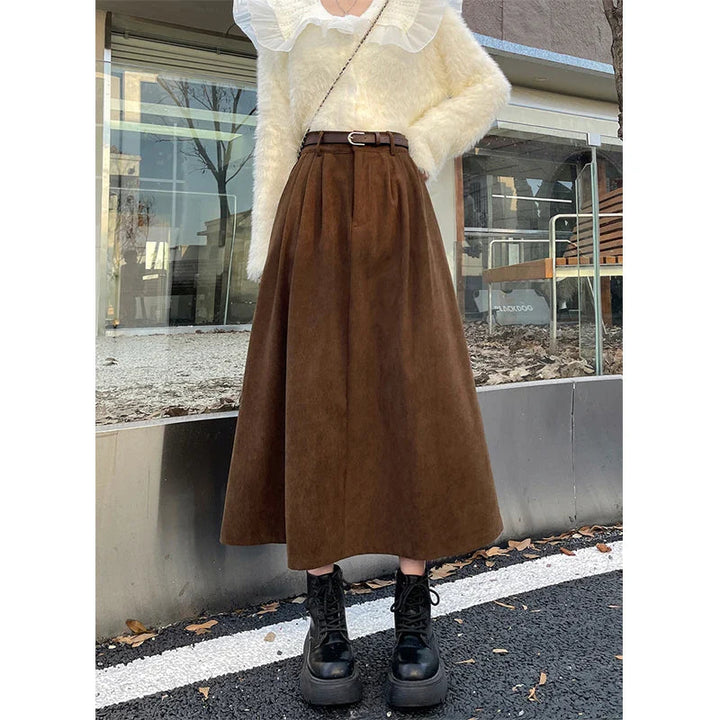 Midi-Rock für Damen mit hoher Taille – A-Linien-Schnitt mit Taschen