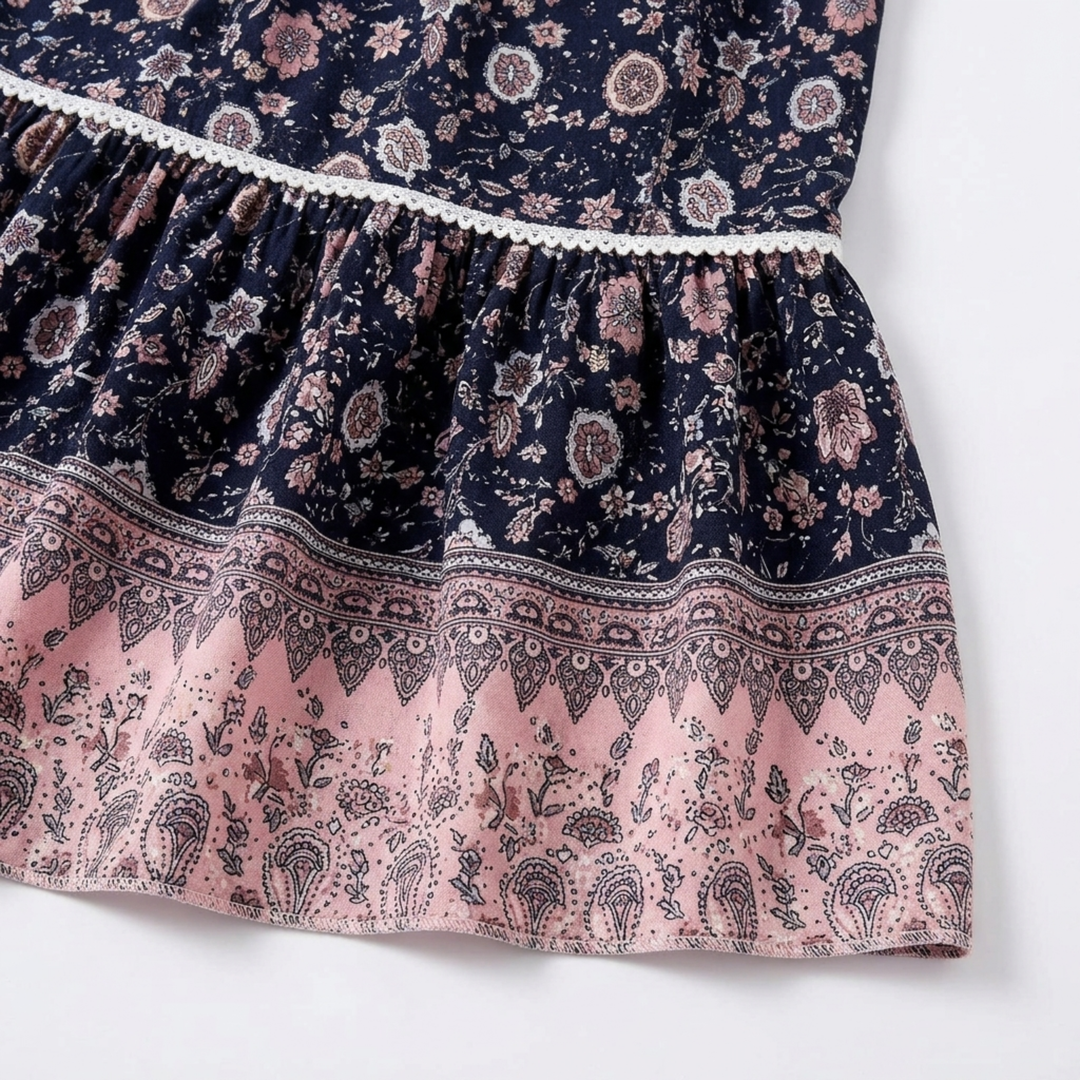 Maxi-Rock für Damen mit Blumenmuster aus Rayon-Mischung – Hohe Taille mit Kordelzug