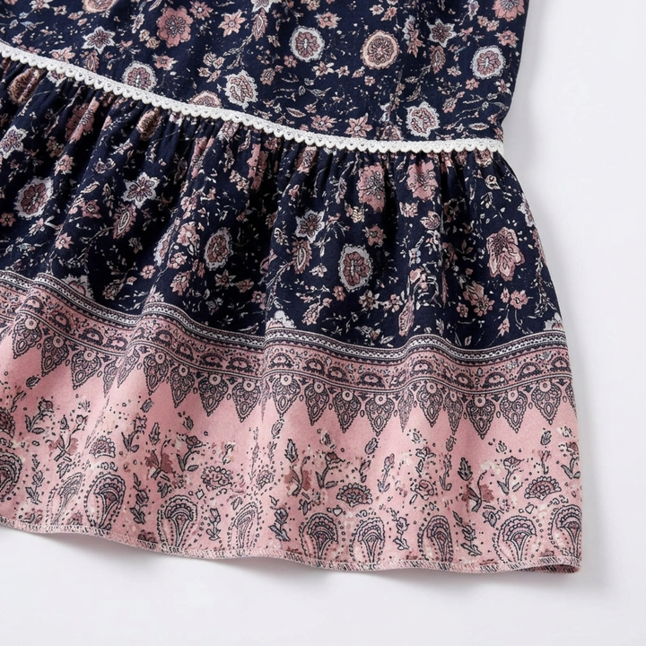 Maxi-Rock für Damen mit Blumenmuster aus Rayon-Mischung – Hohe Taille mit Kordelzug