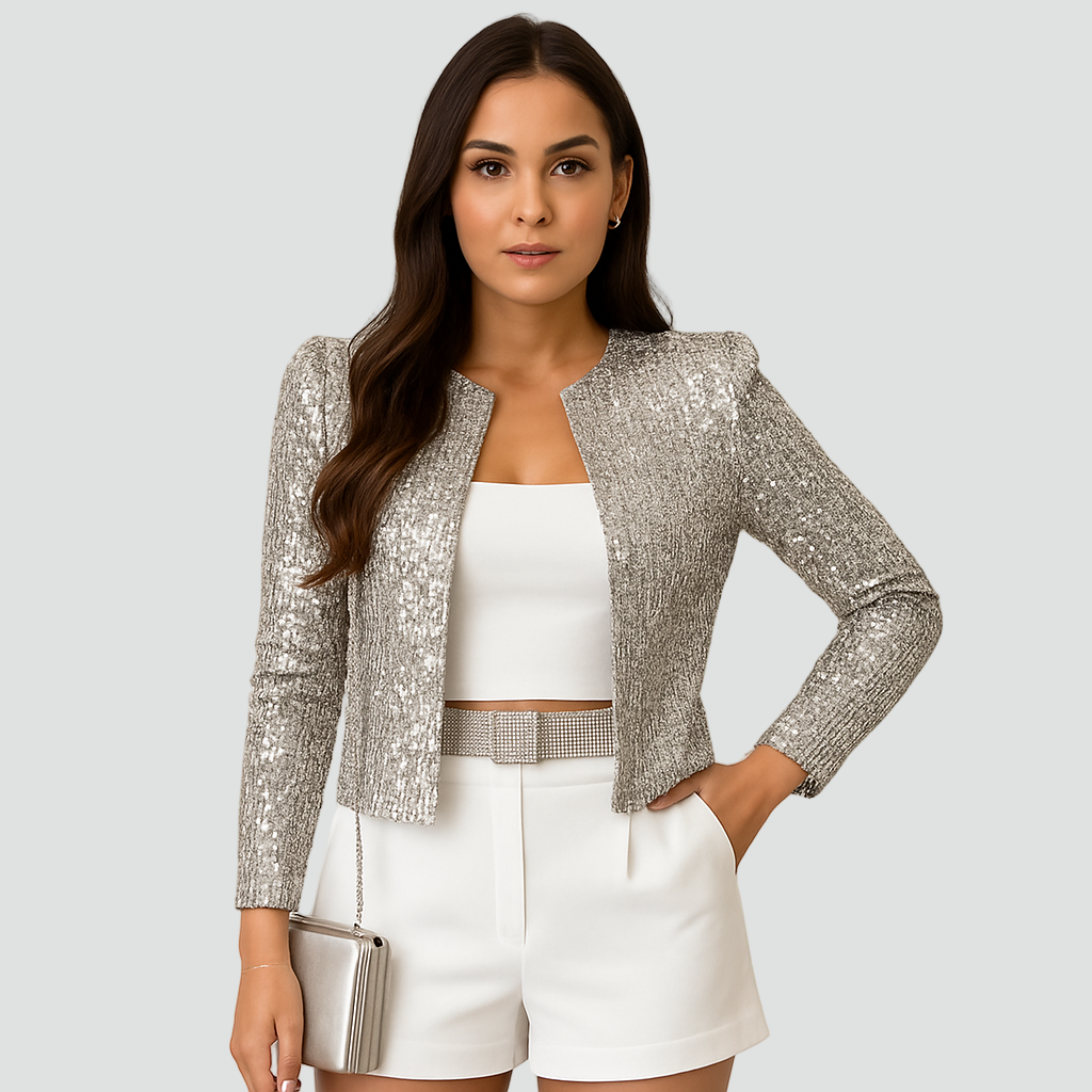Women's Sequin Crop Blazer – Shiny Short Cut Evening Jacket