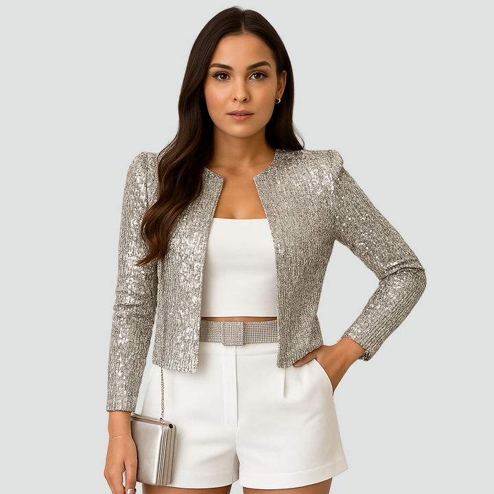 Women's Sequin Crop Blazer – Shiny Short Cut Evening Jacket