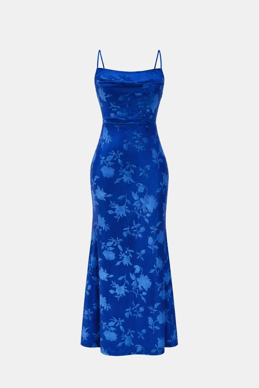 Women's Maxi Dress with Open Back – Thin Straps and Draped Neckline