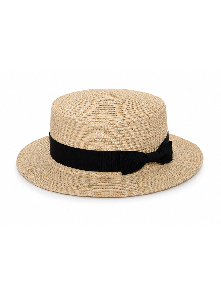 Damen Strohhut Canotier – Klassisches Elegantes Band