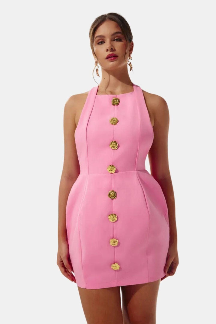 Robe Mini Femme Col Halter Dos Nu – Coupe Ajustée Soirée