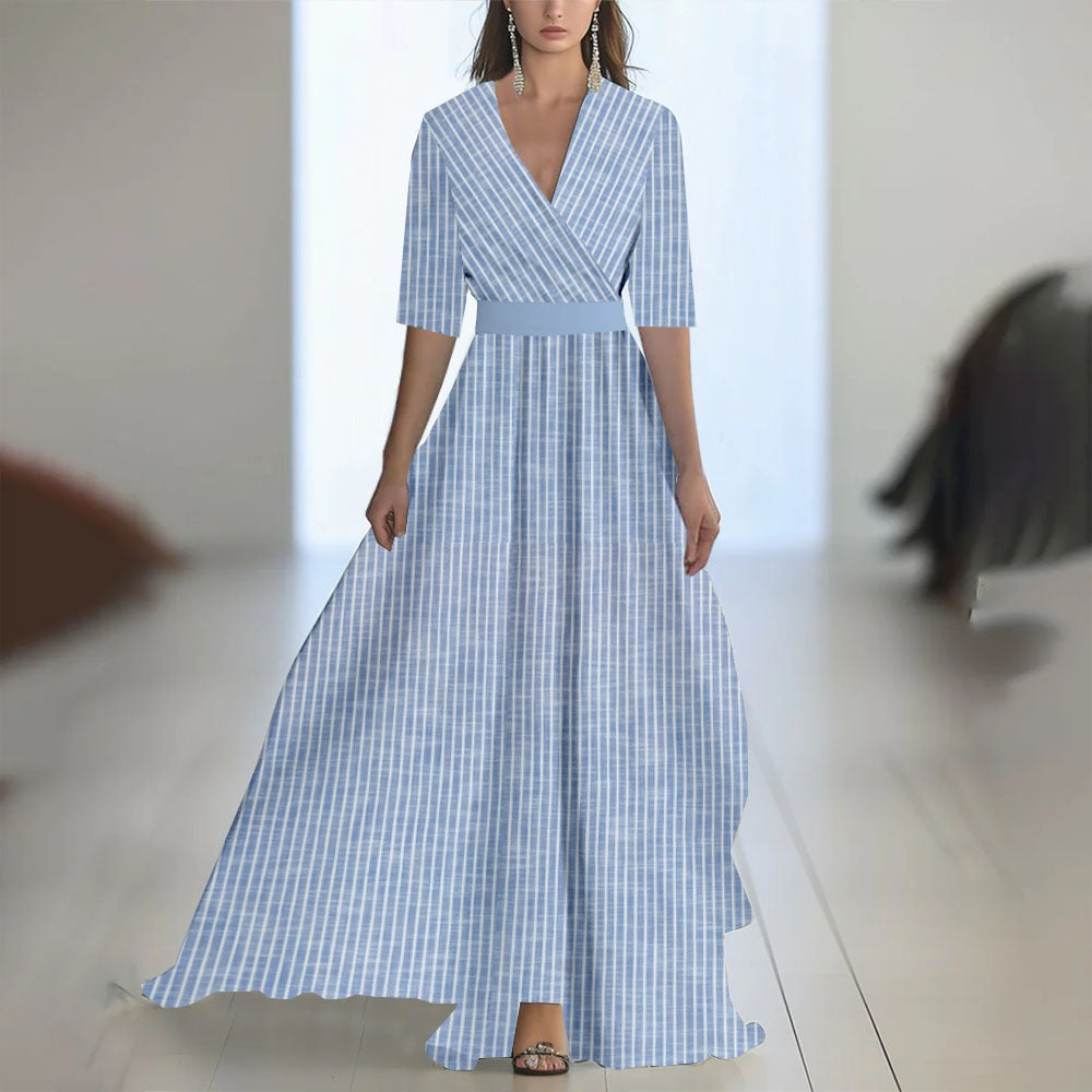 Damen Maxikleid mit Blumenmuster – V-Ausschnitt, taillierter Schnitt
