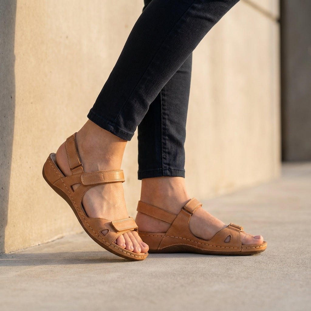 Damen Flache Sandalen mit offenem Zehenbereich – Verstellbare Riemen & Anatomische Sohle
