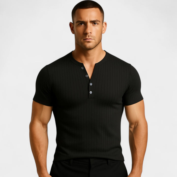Herren Stretch-T-Shirt kurzarm gerippt – einfarbiger Slim Fit