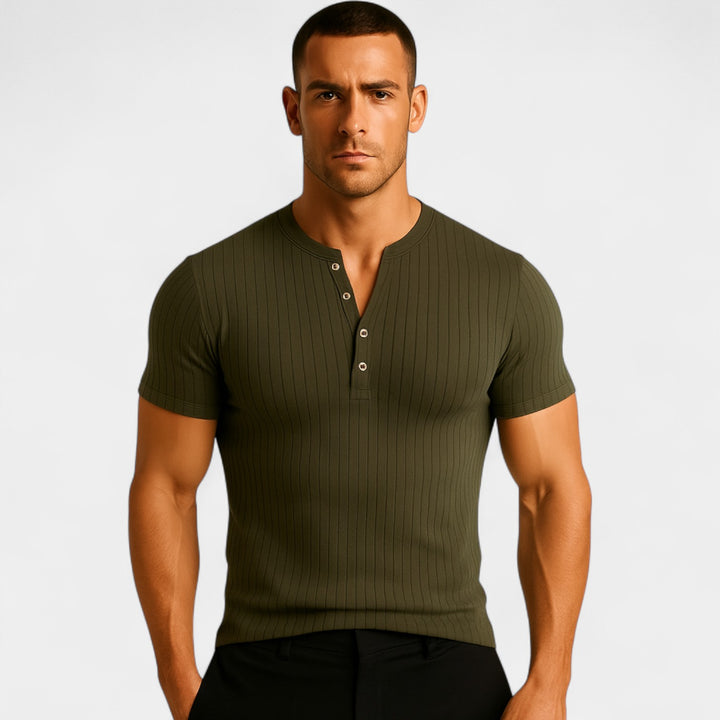 Herren Stretch-T-Shirt kurzarm gerippt – einfarbiger Slim Fit