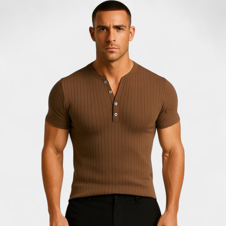 Herren Stretch-T-Shirt kurzarm gerippt – einfarbiger Slim Fit