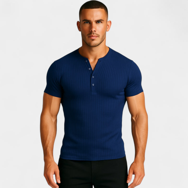 Herren Stretch-T-Shirt kurzarm gerippt – einfarbiger Slim Fit