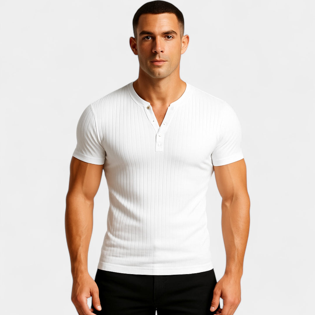 Herren Stretch-T-Shirt kurzarm gerippt – einfarbiger Slim Fit