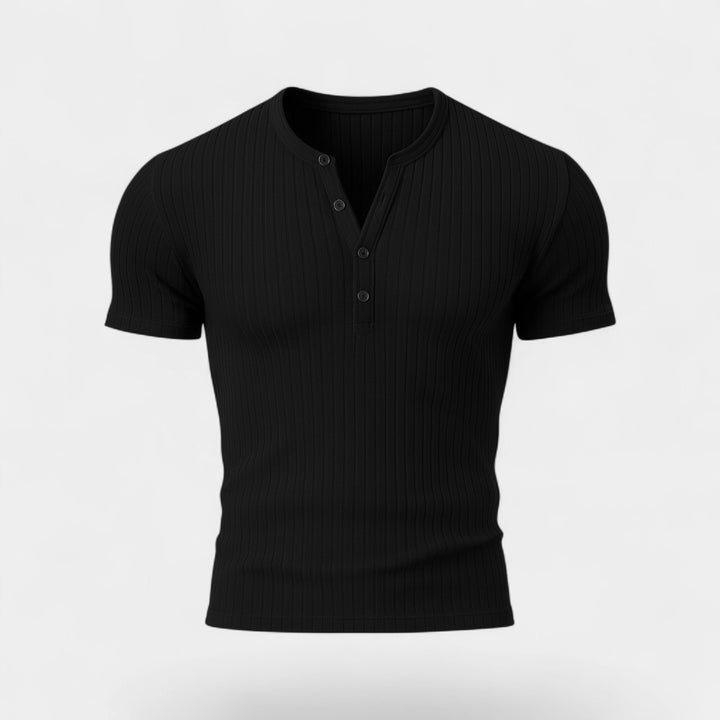 Herren Stretch-T-Shirt kurzarm gerippt – einfarbiger Slim Fit