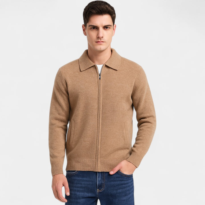 Cardigan uomo con zip in merino – spesso, minimal, quotidiano