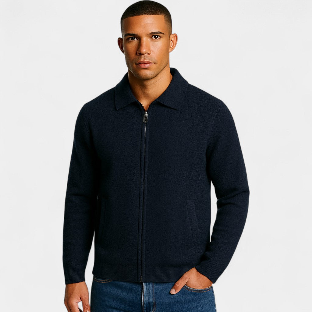 Cardigan uomo con zip in merino – spesso, minimal, quotidiano