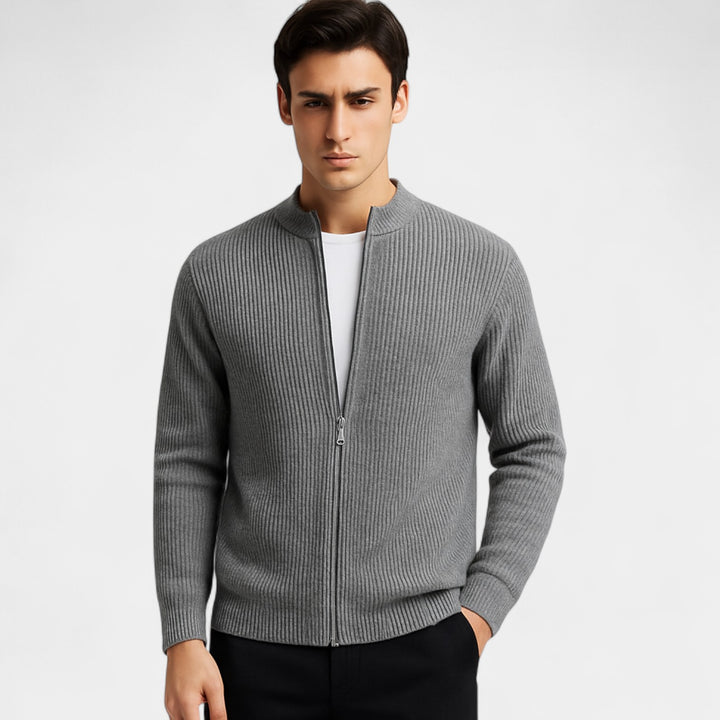 Herre cardigan i strik slim fit – minimalistisk hverdagslag