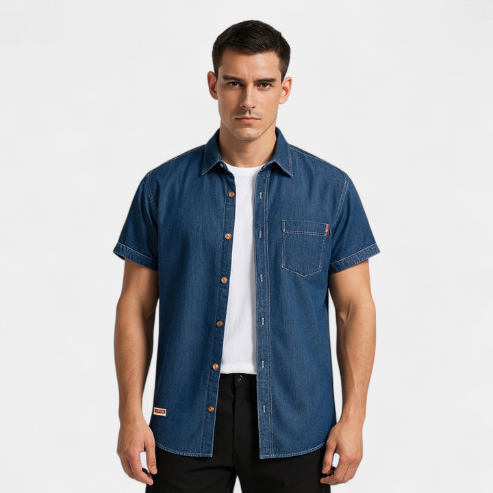 Herre overskjorte i denimbomuld – korte ærmer casual