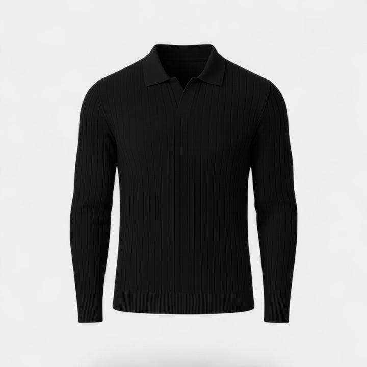 Polo a righe uomo in cotone maniche lunghe – stile coreano minimalista