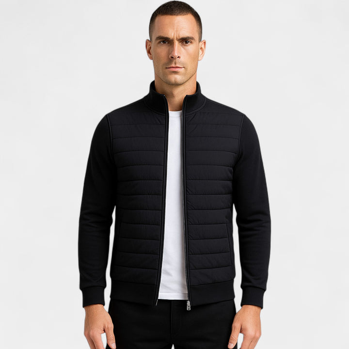 Gestrickte Herrenjacke aus Baumwoll-Polyester – leichter Stehkragen