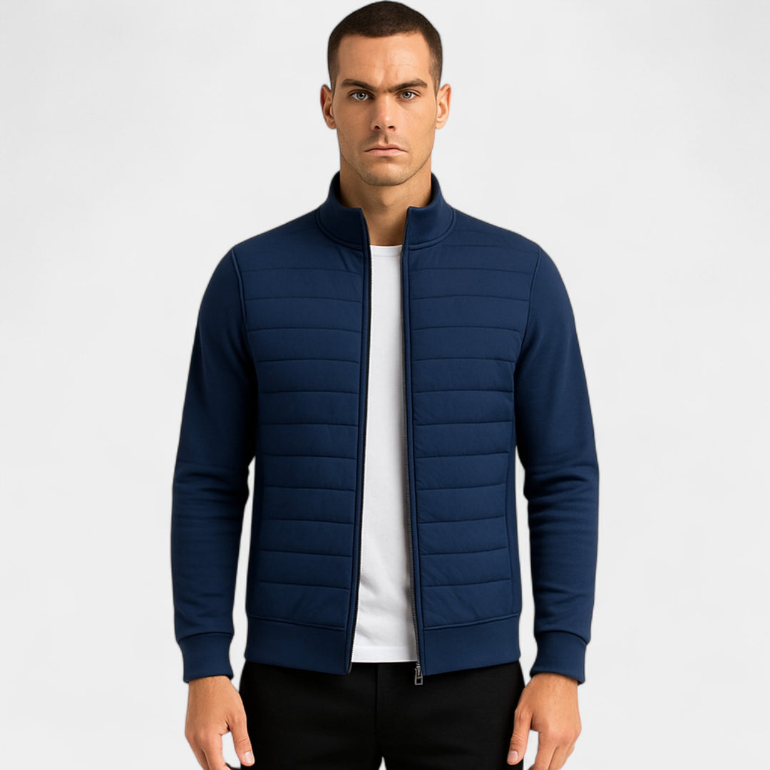 Gestrickte Herrenjacke aus Baumwoll-Polyester – leichter Stehkragen
