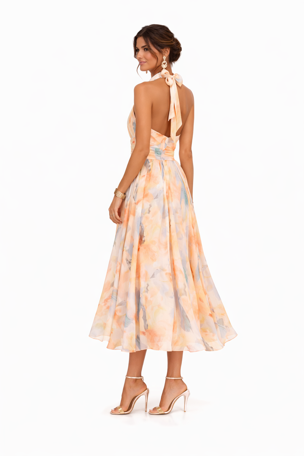 Maxi kjole til kvinder med halterhals – Flydende snit, ærmeløs, åben ryg