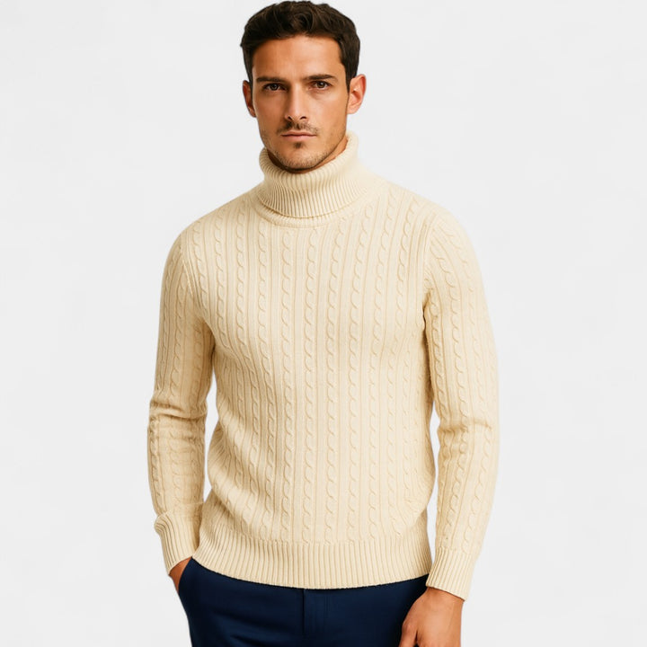 Herren Rollkragenpullover – elegante Zopfmuster