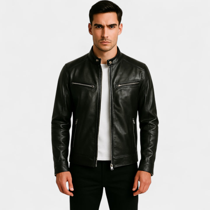 Herren Slim Fit Bikerjacke aus Leder – klassischer minimalistischer Streetwear-Stil