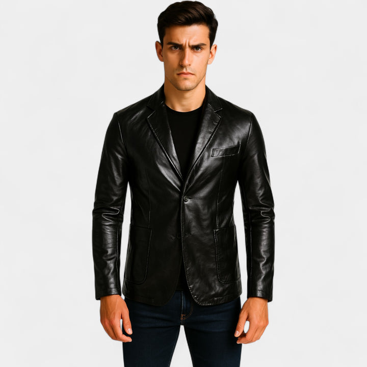Herren Lederblazer – Slim Fit mit geknöpftem Revers