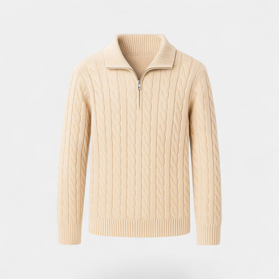 Herren Pullover mit Viertel-Reißverschluss Baumwollstrick – raffinierter minimalistischer Alltagsstil