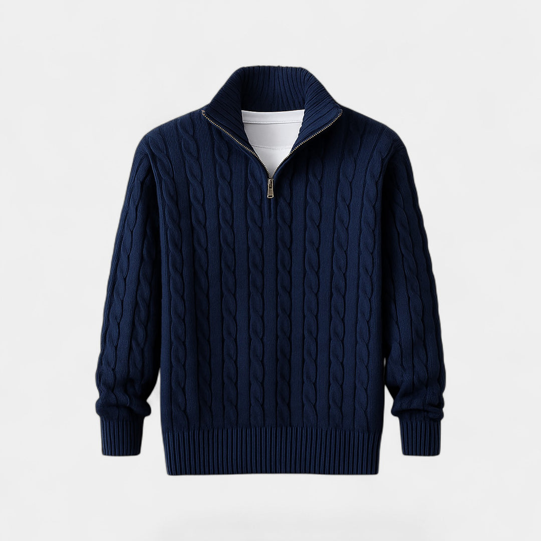 Herren Pullover mit Viertel-Reißverschluss Baumwollstrick – raffinierter minimalistischer Alltagsstil