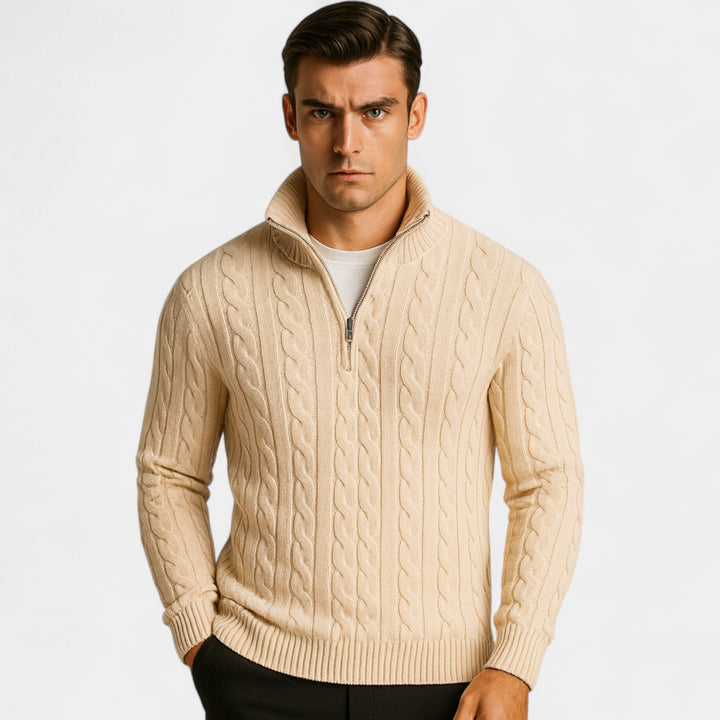 Herren Pullover mit Viertel-Reißverschluss Baumwollstrick – raffinierter minimalistischer Alltagsstil