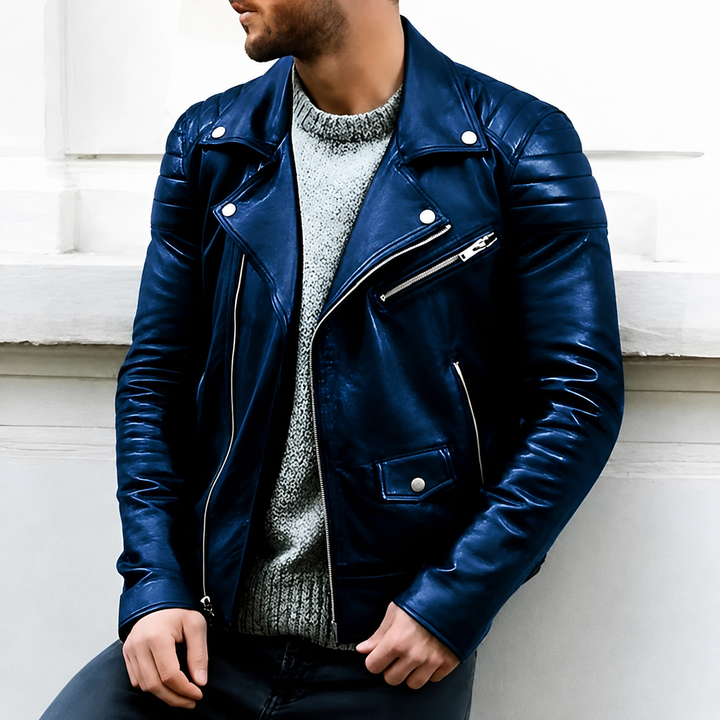 Herren-Bikerjacke in Lederoptik – Stehkragen, Reißverschluss, lässiger Schnitt