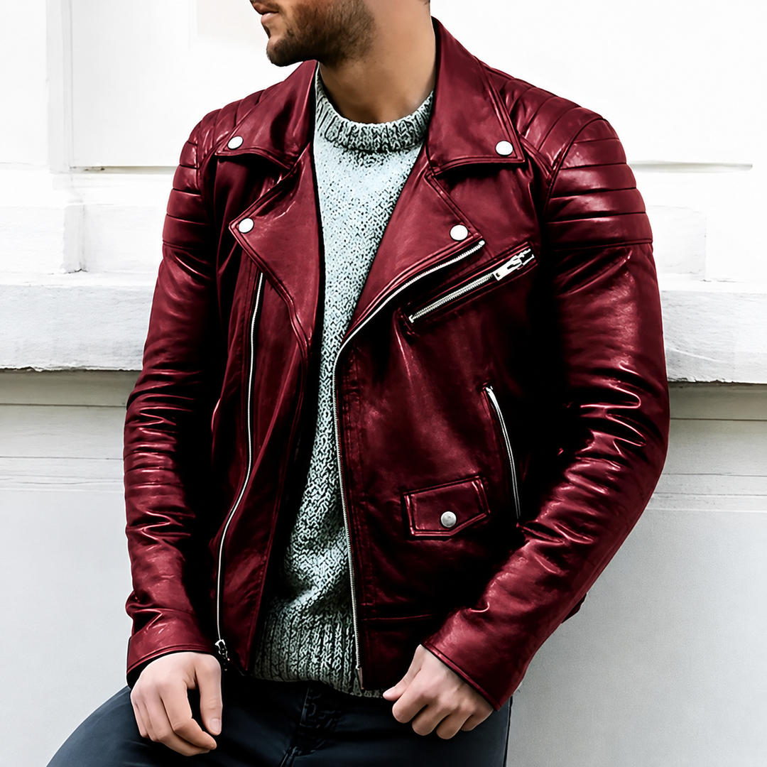 Herren-Bikerjacke in Lederoptik – Stehkragen, Reißverschluss, lässiger Schnitt
