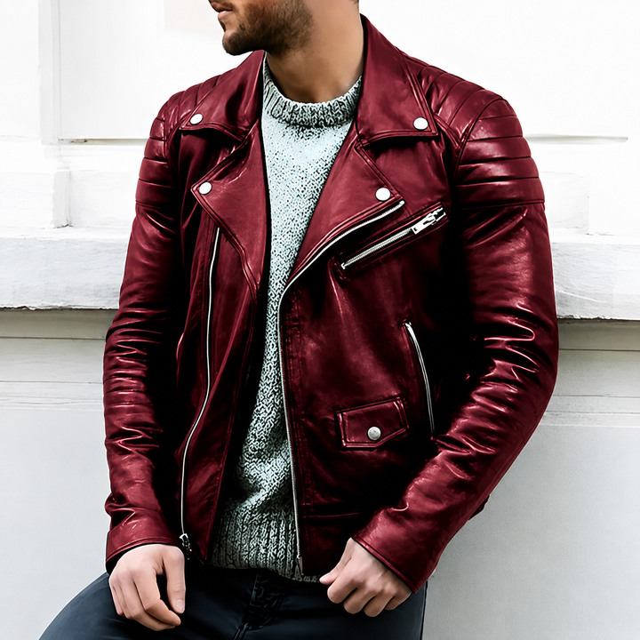 Herren-Bikerjacke in Lederoptik – Stehkragen, Reißverschluss, lässiger Schnitt
