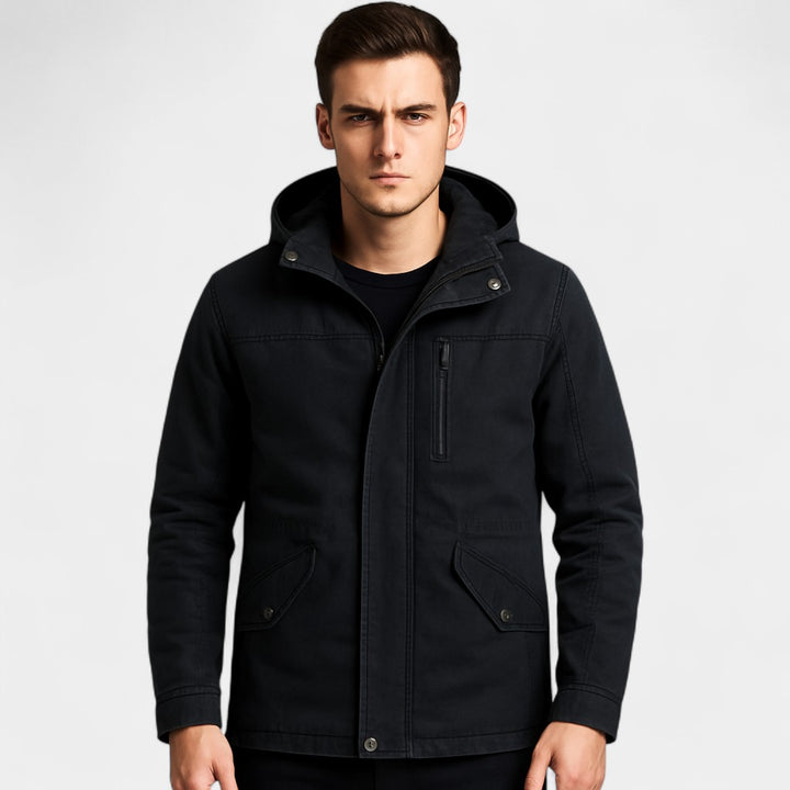 Herren Parka aus Baumwolle mit Kapuze – verwaschene Jacke mit Revers