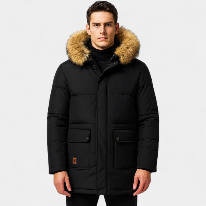 Parka uomo in cotone con fodera in pile – cappuccio con collo in pelliccia