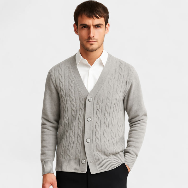 Herren Cardigan aus Baumwolle mit Knopfleiste – koreanischer Stil, Zopfmuster