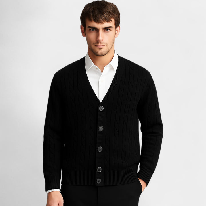 Herren Cardigan aus Baumwolle mit Knopfleiste – koreanischer Stil, Zopfmuster