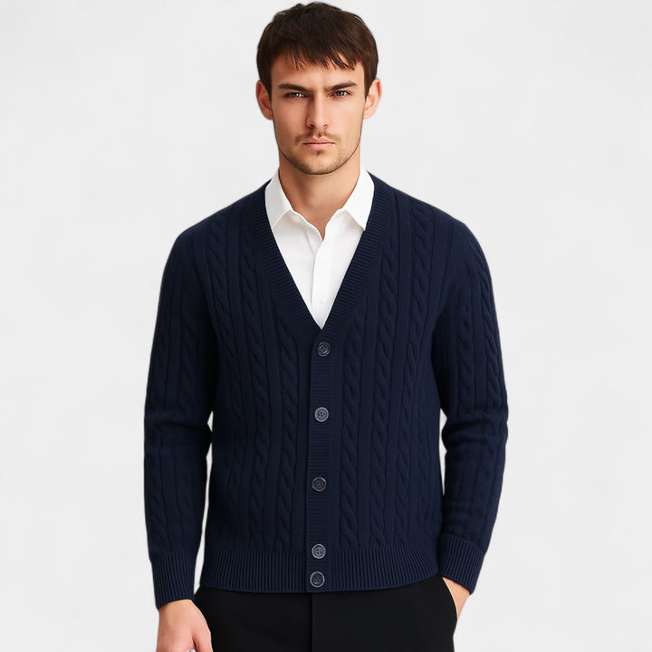 Herren Cardigan aus Baumwolle mit Knopfleiste – koreanischer Stil, Zopfmuster