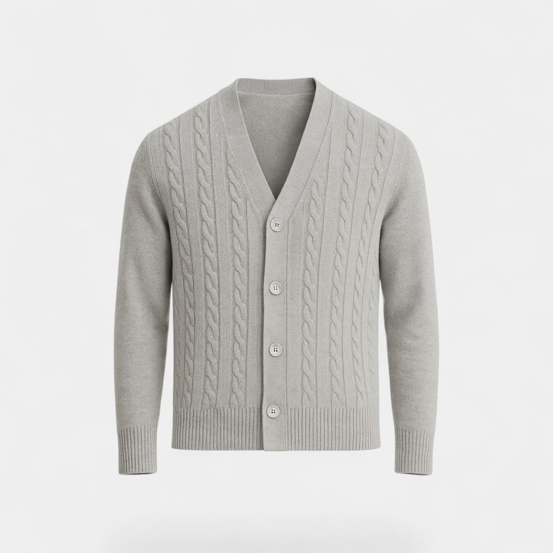 Herren Cardigan aus Baumwolle mit Knopfleiste – koreanischer Stil, Zopfmuster