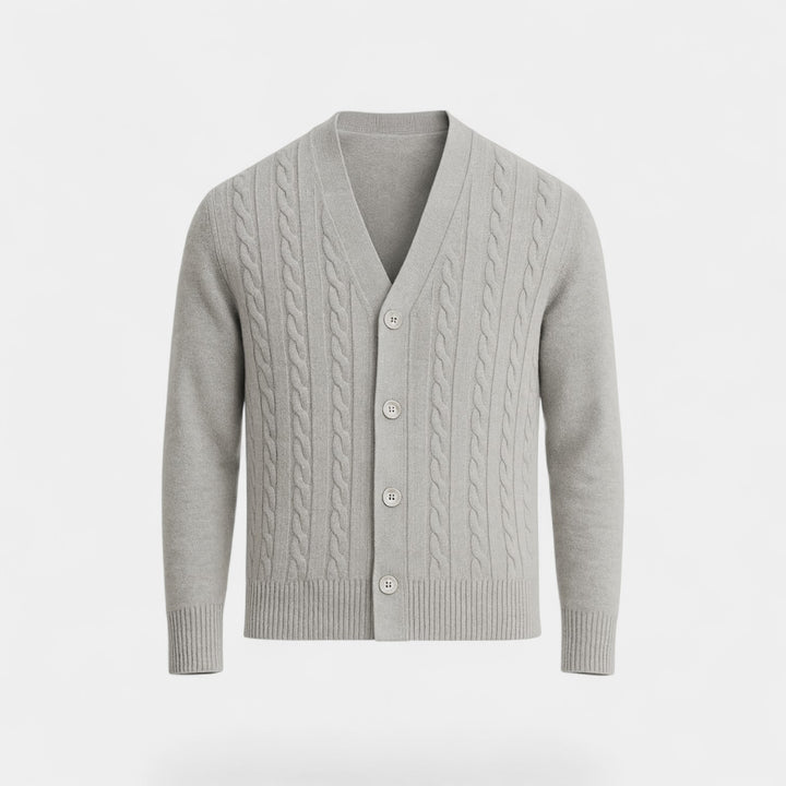 Herren Cardigan aus Baumwolle mit Knopfleiste – koreanischer Stil, Zopfmuster