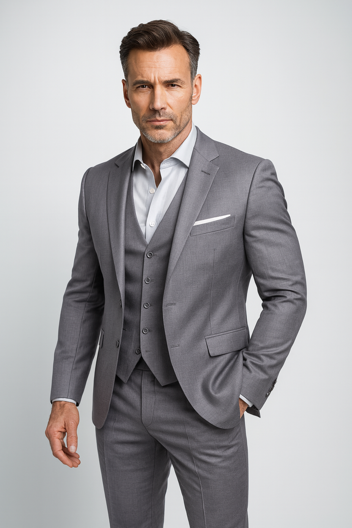 Men's Three-Piece Cotton Suit – Slim Fit Jacket, Vest, Pants