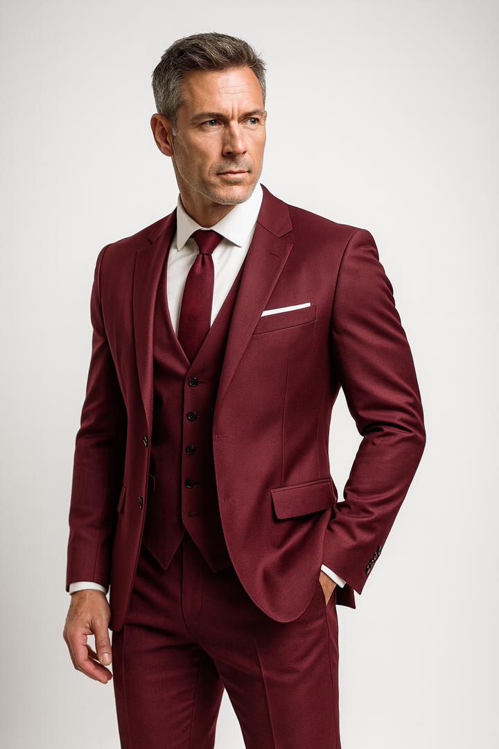 Men's Three-Piece Cotton Suit – Slim Fit Jacket, Vest, Pants