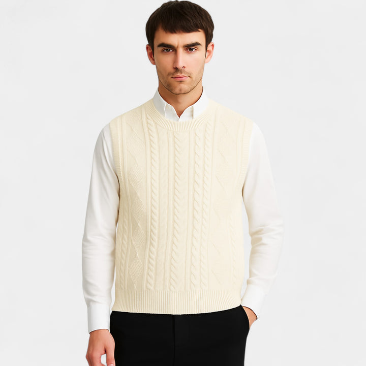Herren Pullover mit Zopfmuster – Viertelknöpfe, raffinierte Passform