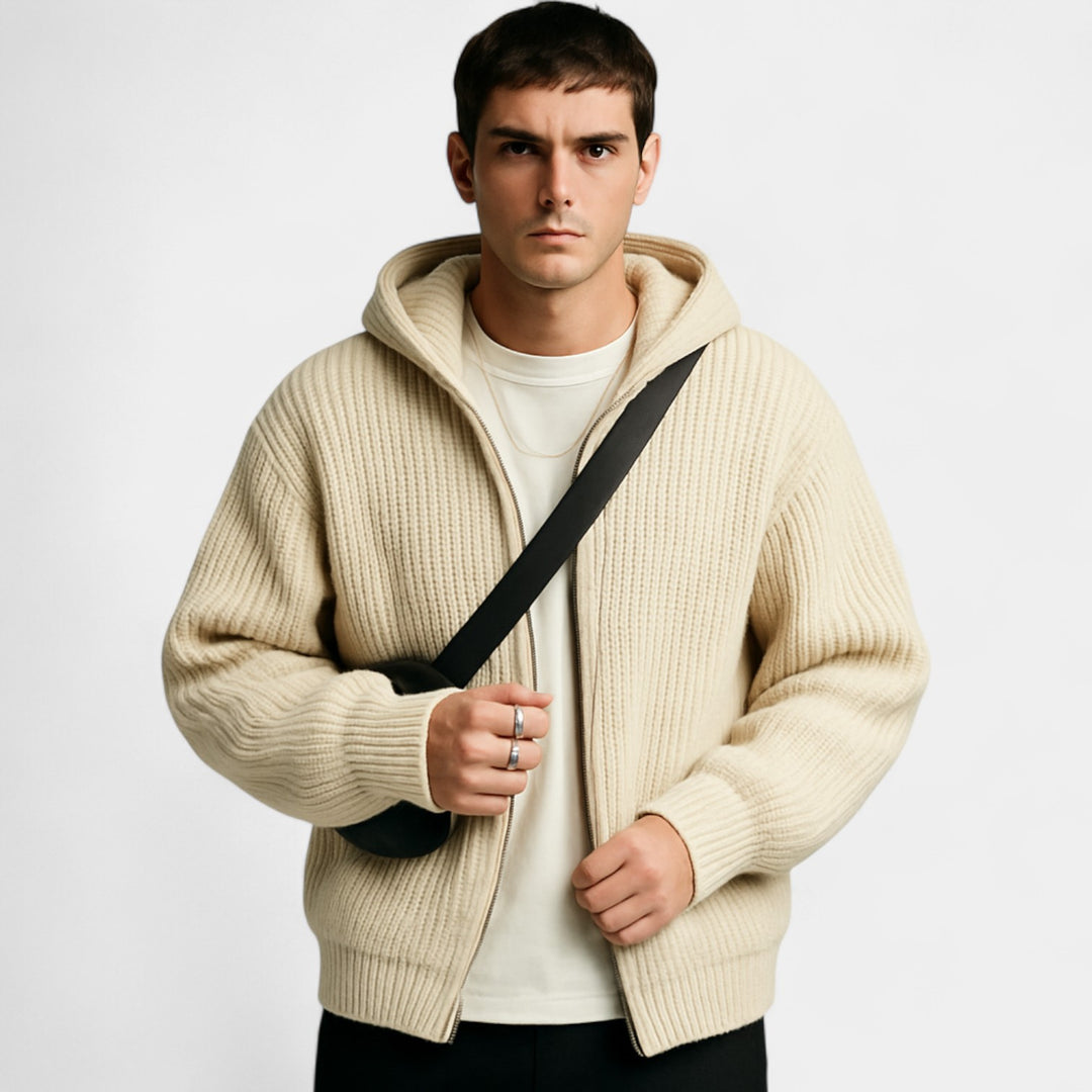 Herren Strickweste mit Kapuze und Reißverschluss – elegante, legere Raffinesse