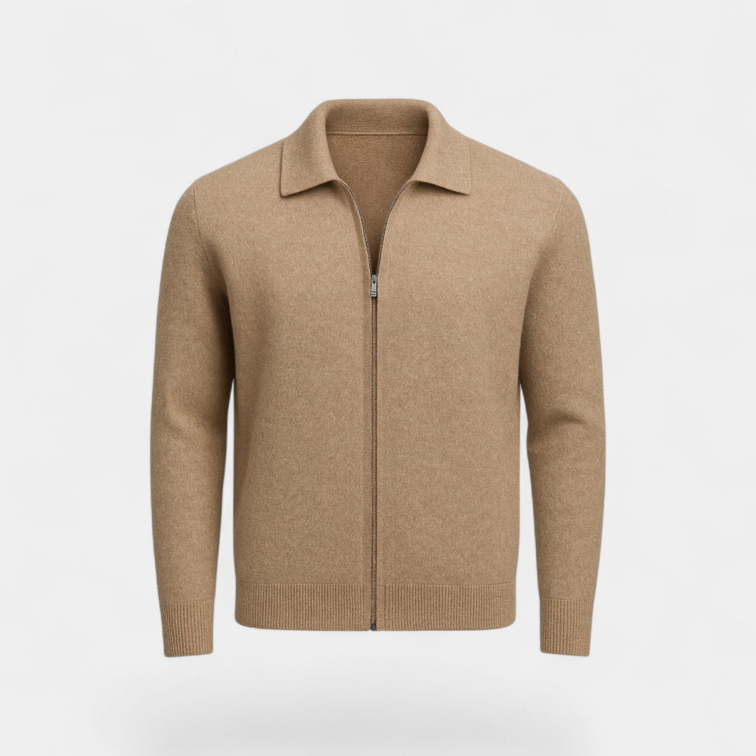 Herren Cardigan aus Merinowolle – Strick mit Reverskragen und Reißverschluss, raffinierte Passform