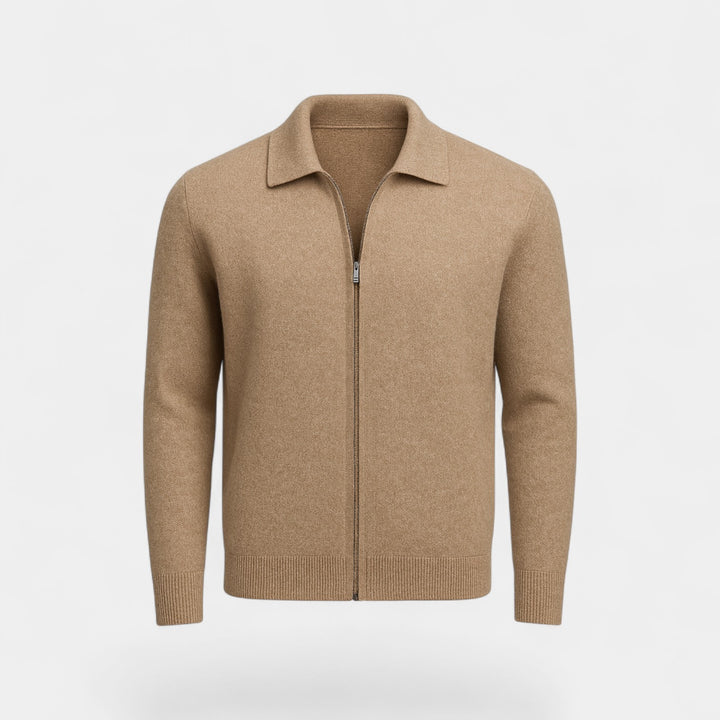 Herren Cardigan aus Merinowolle – Strick mit Reverskragen und Reißverschluss, raffinierte Passform