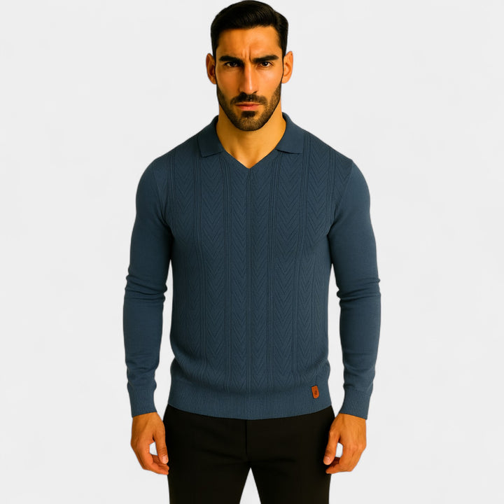 Polo uomo in maglia jacquard collo a V – Trecce classiche