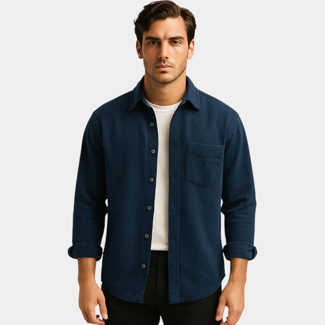 Camicia uomo cotone maniche lunghe – Spazzolata aderente casual