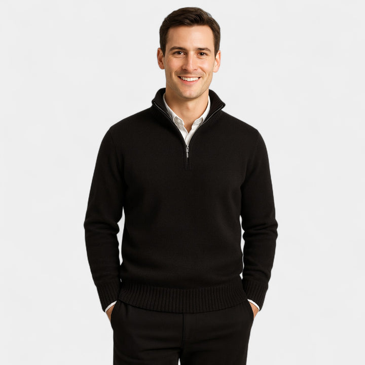 Herrenpullover mit Viertel-Reißverschluss aus thermischer Baumwollmischung – raffinierter Winter-Basic