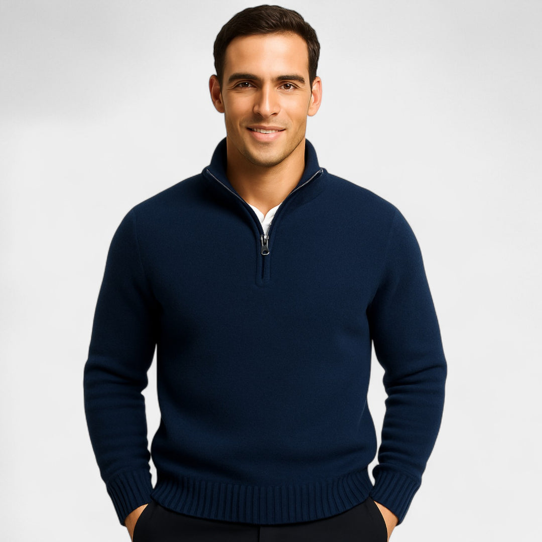 Herrenpullover mit Viertel-Reißverschluss aus thermischer Baumwollmischung – raffinierter Winter-Basic